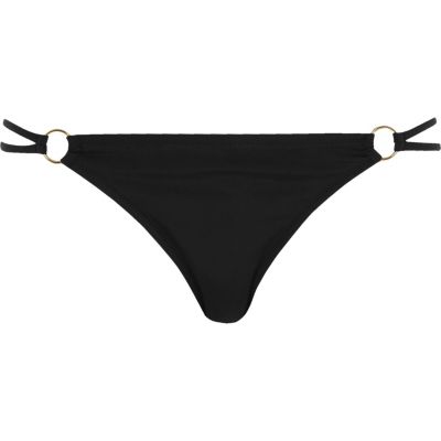 Black strappy metal ring bikini bottoms
